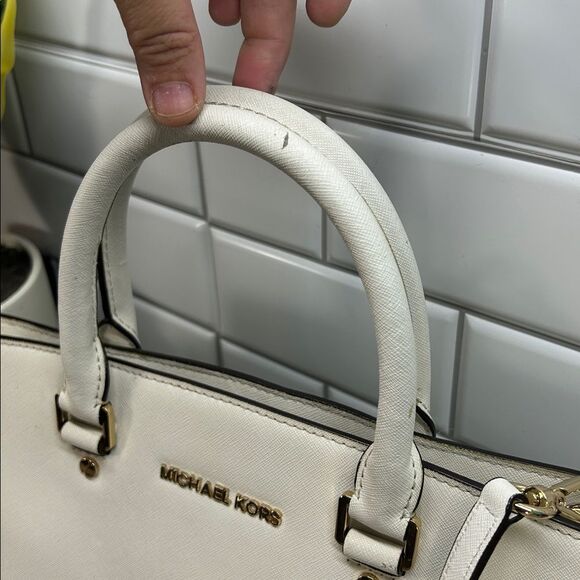 2828 Michael Kors White Leather Briefcase Handbag 243452828 - Picture 10 of 16